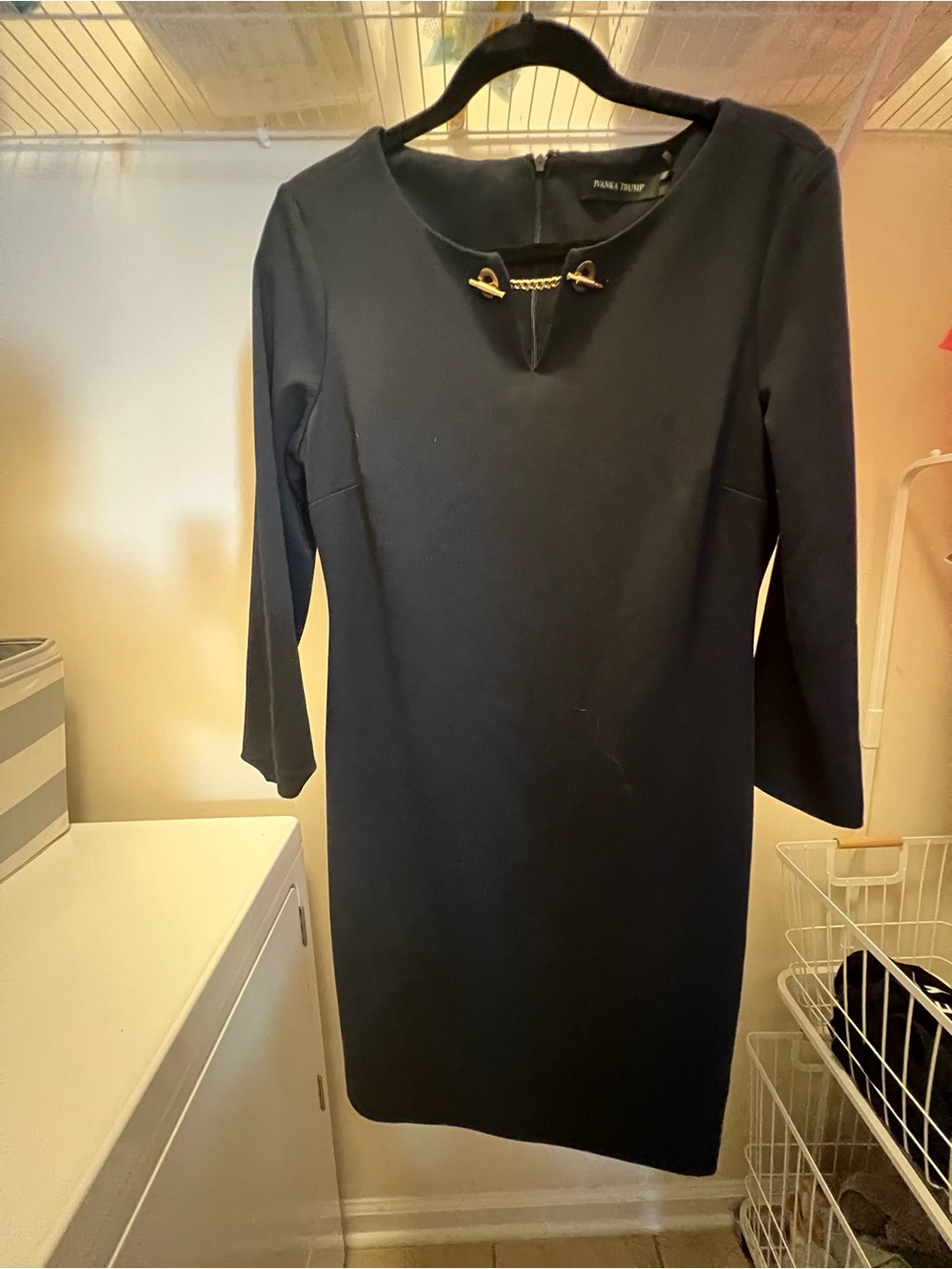 Ivanka Trump Black Long Sleeve Ponte Dress with Gold Accent